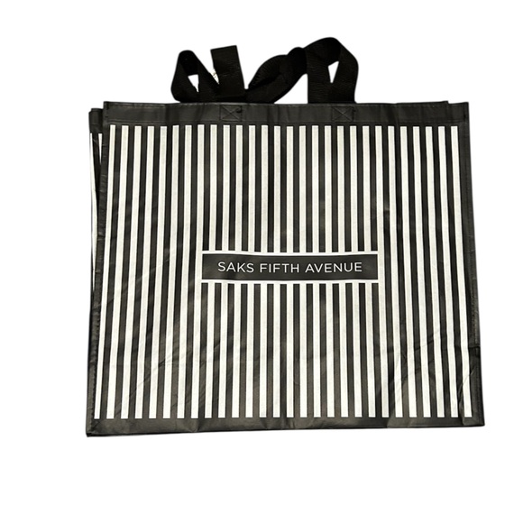 Saks Fifth Avenue Monochrome Striped Tote reusable - Picture 2 of 6